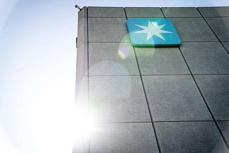 &copy; Reuters. FILE PHOTO: The logo of of the company A.P. Moeller - Maersk is pictured after Bo Cerup-Simonsen, Denmark June 25, 2020. Ritzau Scanpix/via REUTERS 