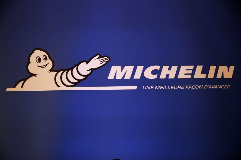&copy; Reuters. FILE PHOTO: The logo of Michelin Group is seen ahead of a news conference to present the company's 2018 annual results in Paris, France, February 11, 2019.  REUTERS/Philippe Wojazer