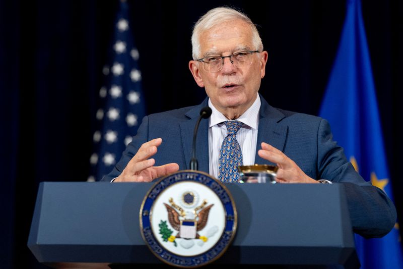&copy; Reuters. FILE PHOTO: European Union High Representative for Foreign Affairs and Security Policy Josep Borrell Fontelles speaks during news conference with Secretary of State Antony Blinken at the State Department in Washington, U.S., February 7, 2022. Andrew Harni