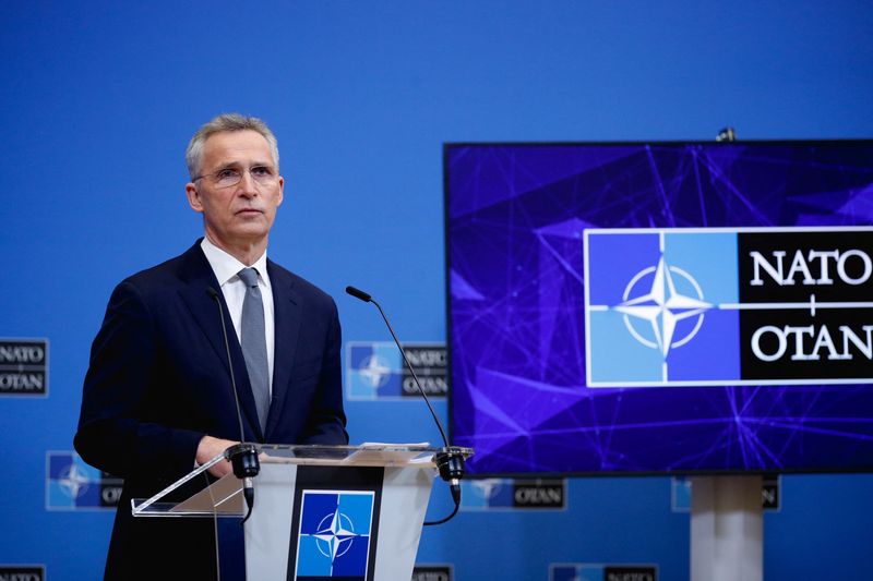 &copy; Reuters. Secretário-geral da Otan, Jens Stoltenberg, durante entrevista coletiva em Bruxelas
15/02/2022 REUTERS/Johanna Geron