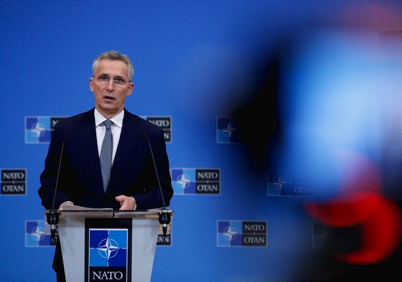 &copy; Reuters. NATO Secretary-General Jens Stoltenberg speaks during a news conference ahead of a meeting of NATO defence ministers in Brussels, Belgium February 15, 2022. REUTERS/Johanna Geron
