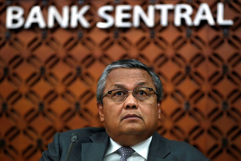 &copy; Reuters. FILE PHOTOS: Indonesia's Central Bank Governor Perry Warjiyo reacts as he listens to journalists during a media briefing at the bank's headquarters in Jakarta, Indonesia, November 21, 2019. REUTERS/Willy Kurniawan