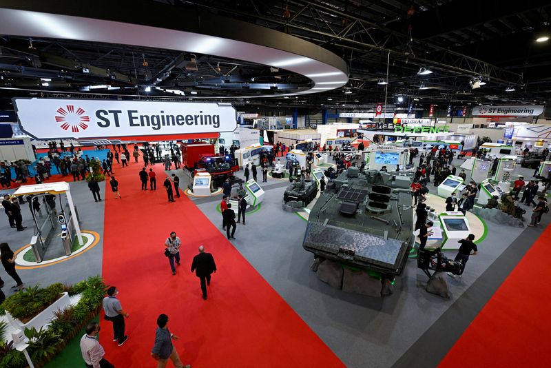 &copy; Reuters. FILE PHOTO: A view of the ST Engineering pavilion at the Singapore Airshow being held at the Changi Exhibition Centre in Singapore, February 15, 2022. REUTERS/Caroline Chia