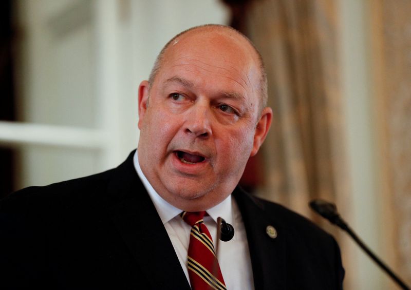 &copy; Reuters. FILE PHOTO: Steve Dickson, Administrator of the Federal Aviation Administration, speaks at the UK Aviation Club about the Boeing 737 MAX, in London, Britain, February 6, 2020. REUTERS/Peter Nicholls