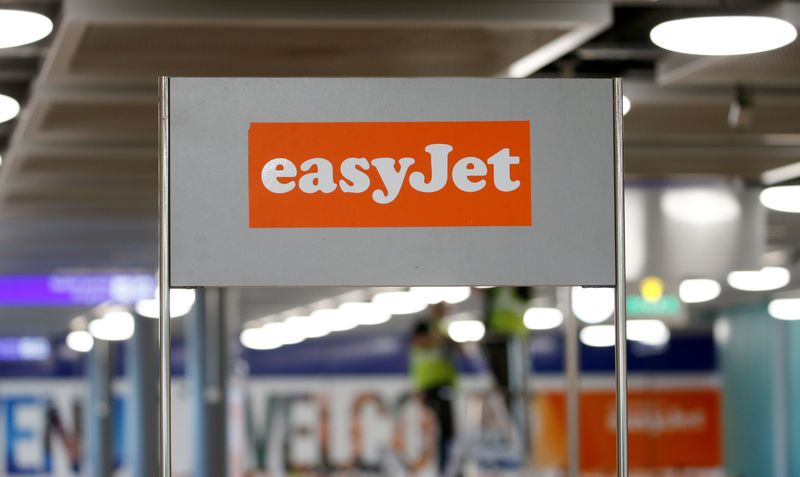 &copy; Reuters. FILE PHOTO: EasyJet logo is pictured at Cointrin Airport during the coronavirus disease (COVID-19) outbreak, in Geneva, Switzerland, May 28, 2020. REUTERS/Denis Balibouse
