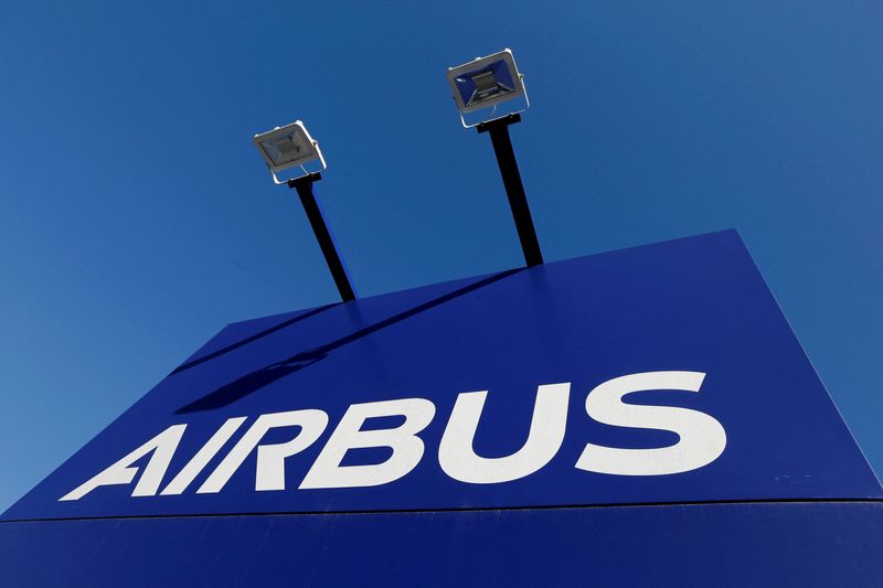 &copy; Reuters. FILE PHOTO: The Airbus logo pictured at the company's headquarters in Blagnac near Toulouse, France, March 20, 2019.  REUTERS/Regis Duvignau/File Photo