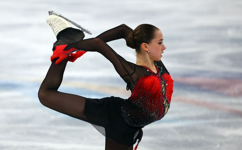 &copy; Reuters. 2022 Beijing Olympics - Figure Skating - Women Single Skating - Free Skating - Capital Indoor Stadium, Beijing, China - February 17, 2022. Kamila Valieva of the Russian Olympic Committee in action. REUTERS/Fabrizio Bensch