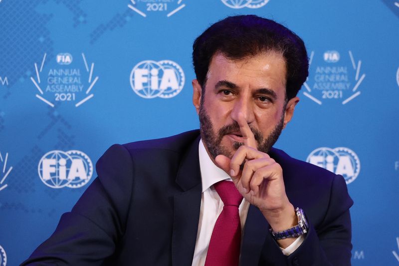 © Reuters. الإماراتي محمد بن سليم الرئيس الجديد للاتحاد الدولي للسيارات خلال مؤتمر صحفي في باريس يوم 17 ديسمبر كانون الأول 2021. تصوير:رويترز.