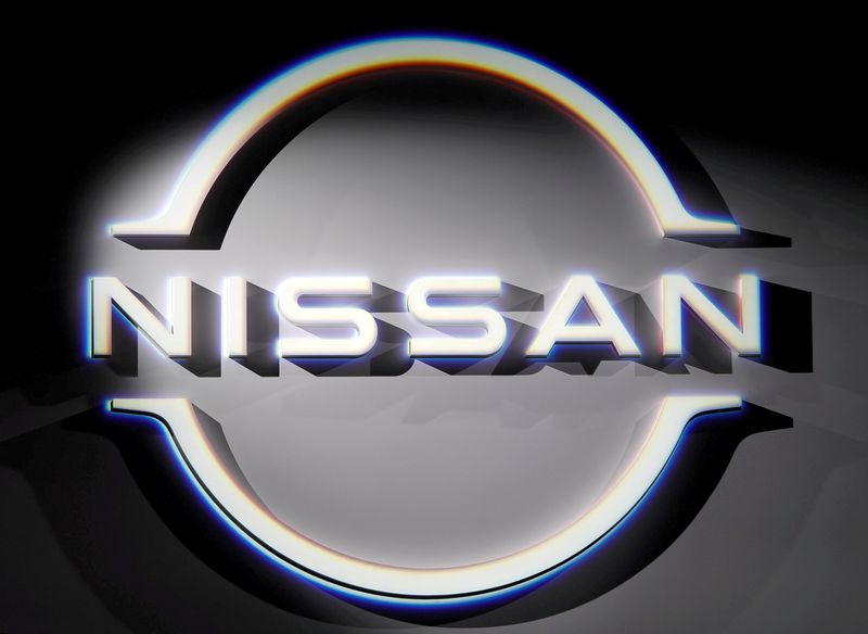 &copy; Reuters. FILE PHOTO: Nissan Motor's logo is displayed during a press preview for the company's new Ariya all-battery SUV at Nissan Pavilion in Yokohama, south of Tokyo, Japan July 14, 2020.  REUTERS/Issei Kato/File Photo