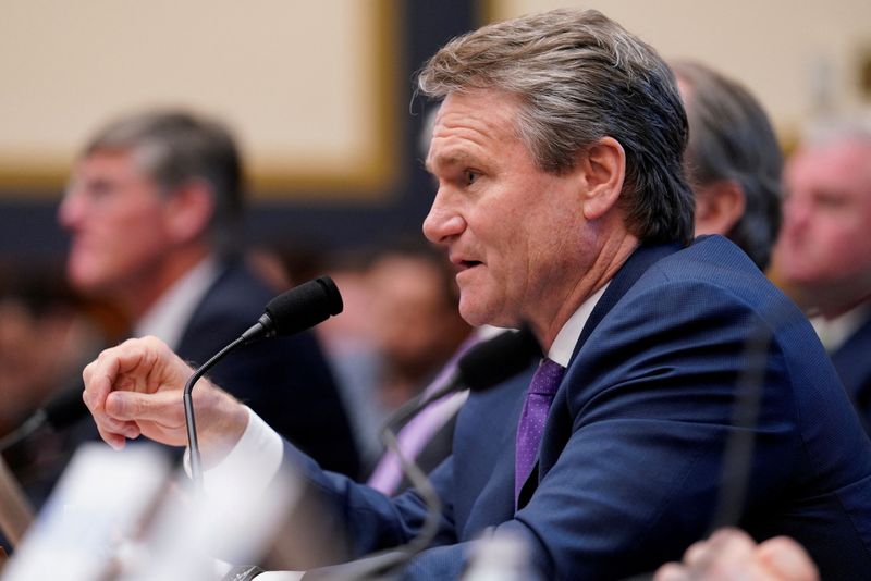 &copy; Reuters. FILE PHOTO: Brian T. Moynihan, chairman & CEO of Bank of America, testifies before a House Financial Services Committee hearing on Capitol Hill in Washington, U.S., April 10, 2019. REUTERS/Aaron P. Bernstein/File Photo