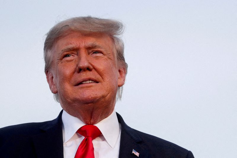 &copy; Reuters. FILE PHOTO: Former U.S. President Donald Trump looks on during his first post-presidency campaign rally at the Lorain County Fairgrounds in Wellington, Ohio, U.S., June 26, 2021. REUTERS/Shannon Stapleton//File Photo