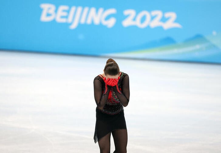 &copy; Reuters. 2022 Beijing Olympics - Figure Skating - Women Single Skating - Free Skating - Capital Indoor Stadium, Beijing, China - February 17, 2022. Kamila Valieva of the Russian Olympic Committee reacts after competing REUTERS/Phil Noble