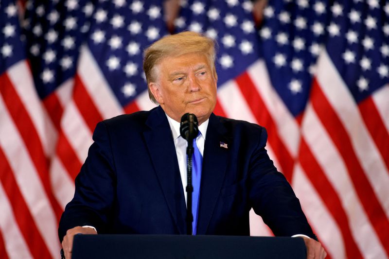 &copy; Reuters. FILE PHOTO: U.S. President Donald Trump speaks in the East Room of the White House in Washington, U.S., November 4, 2020. REUTERS/Carlos Barria/File Photo