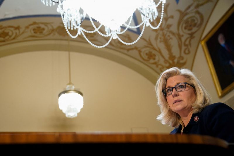 &copy; Reuters. FILE PHOTO: U.S. Representative Liz Cheney (R-WY) testifies before the House Rules Committee about the January 6th Select Committee recommendation that the House hold Mark Meadows in criminal contempt of Congress at the U.S. Capitol building in Washington