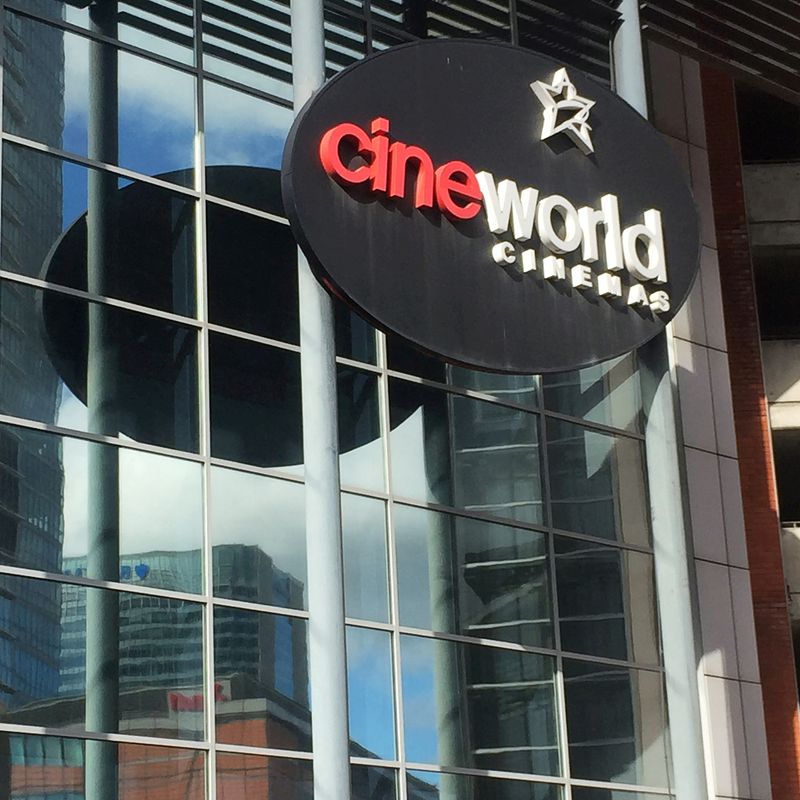 &copy; Reuters. FILE PHOTO: A Cineworld cinema logo is pictured in Canary Wharf in London, Britain, March 11, 2020. REUTERS/Keith Weir