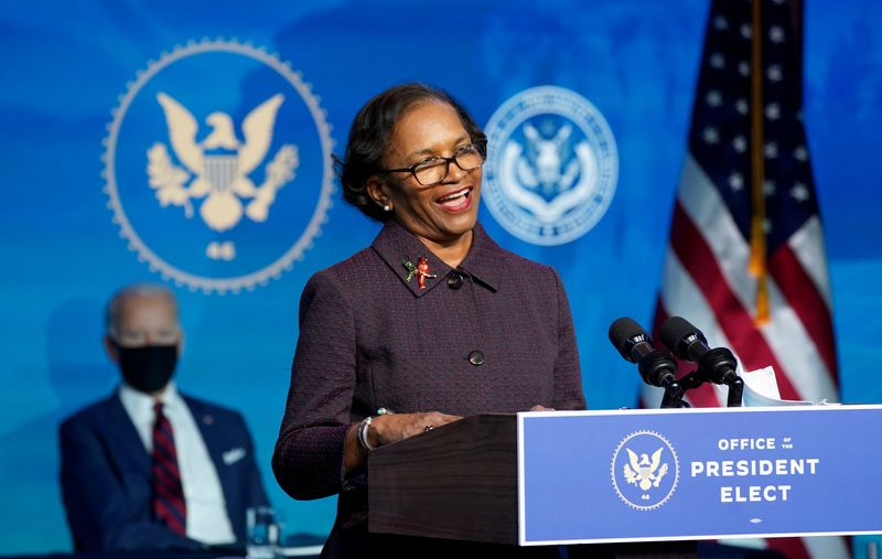 &copy; Reuters. FILE PHOTO: Brenda Mallory, U.S. President-elect Joe Biden's nominee for Chair of the Council on Environmental Quality, speaks after Biden announced her nomination among another round of nominees and appointees for his administration in Wilmington, Delawa