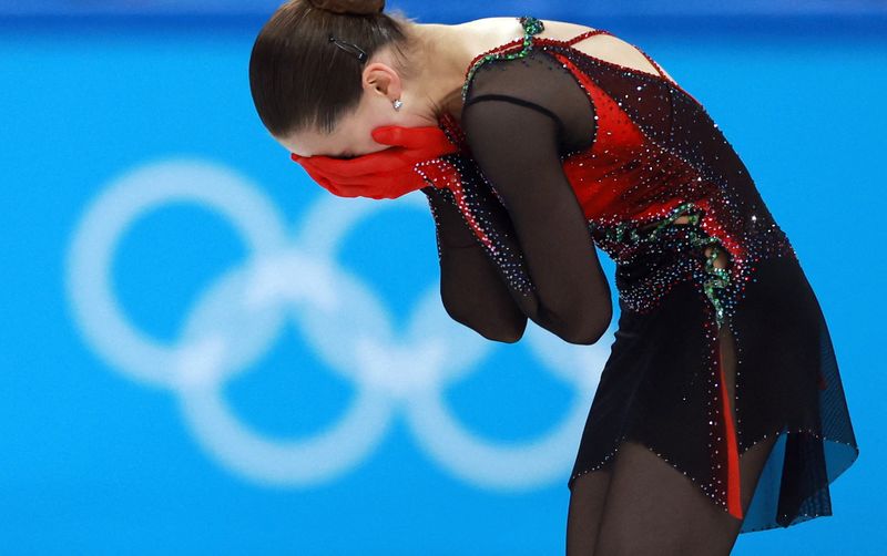 &copy; Reuters. Patinadora russa Kamila Valieva após concluir apresentação nos Jogos de Inverno de Pequim
17/02/2022
REUTERS/Eloisa Lopez