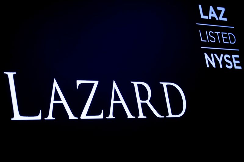 &copy; Reuters. FILE PHOTO: The logo and trading information for Lazard Ltd appear on a screen on the floor at the New York Stock Exchange (NYSE) in New York, U.S., April 24, 2019. REUTERS/Brendan McDermid