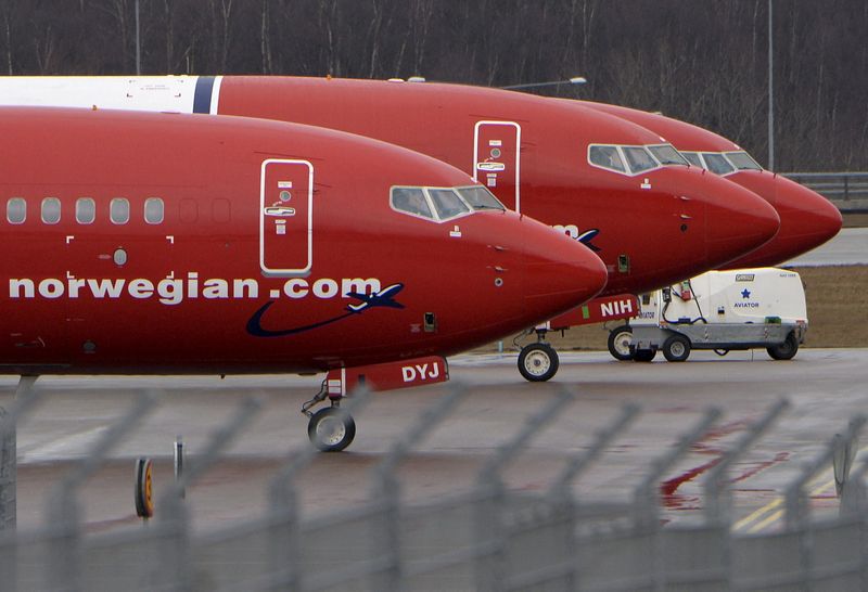 &copy; Reuters. FILE PHOTO: Parked Boeing 737-800 aircrafts belonging to budget carrier Norwegian Air are pictured at Stockholm Arlanda Airport, Sweden, in this March 6, 2015 file photo. REUTERS/Johan Nilsson/TT News Agency