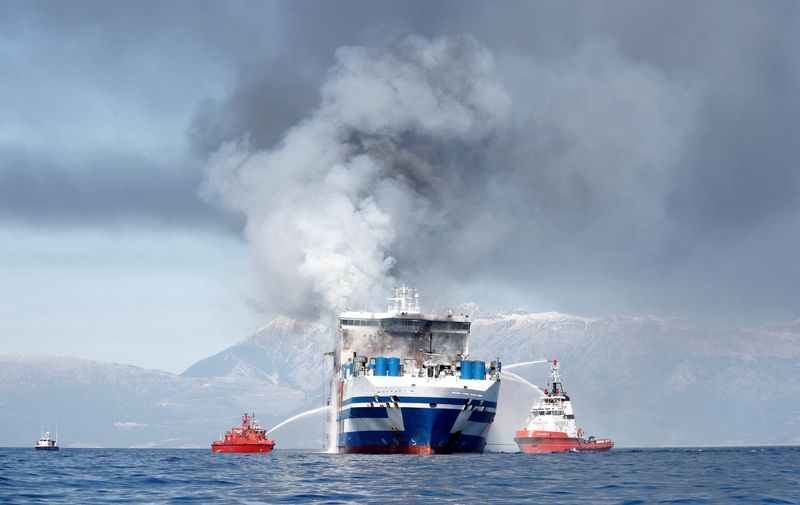 Greece reports first fatality after blaze on ferry, 10 still missing