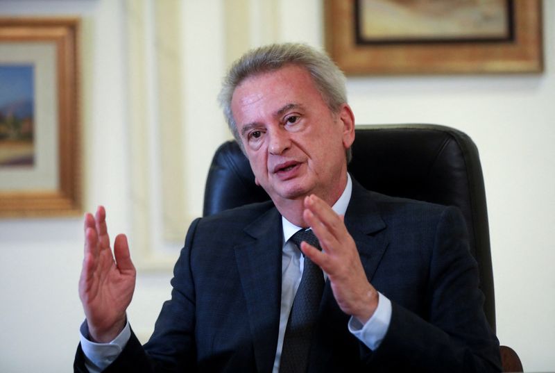 &copy; Reuters. FILE PHOTO: Lebanon's Central Bank Governor Riad Salameh speaks during an interview for Reuters Next conference, in Beirut, Lebanon November 23, 2021. REUTERS/Mohamed Azakir