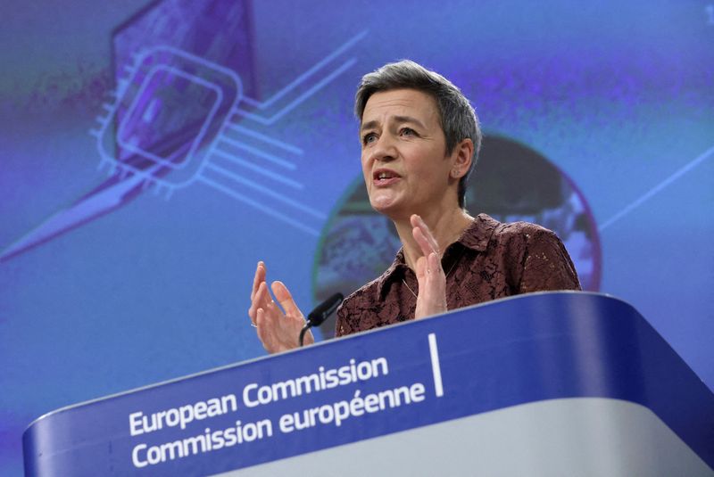 &copy; Reuters. FILE PHOTO: European Commission Vice President Margrethe Vestager holds a news conference in Brussels, Belgium, February 8, 2022. REUTERS/Yves Herman/File Photo