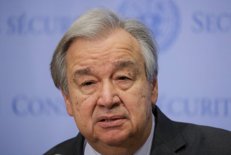&copy; Reuters. الأمين العام للأمم المتحدة أنطونيو جوتيريش في نيويورك يوم أول فبراير شباط 2022. تصوير: اندرو كيلي - رويترز. 