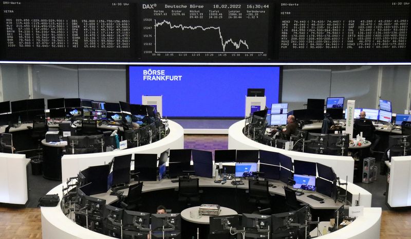 &copy; Reuters. FILE PHOTO: The German share price index DAX graph is pictured at the stock exchange in Frankfurt, Germany, February 18, 2022.    REUTERS/Staff