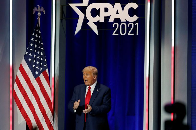 &copy; Reuters. FILE PHOTO: Former U.S. President Donald Trump speaks at the Conservative Political Action Conference (CPAC) in Orlando, Florida, U.S. February 28, 2021. REUTERS/Joe Skipper/File Photo