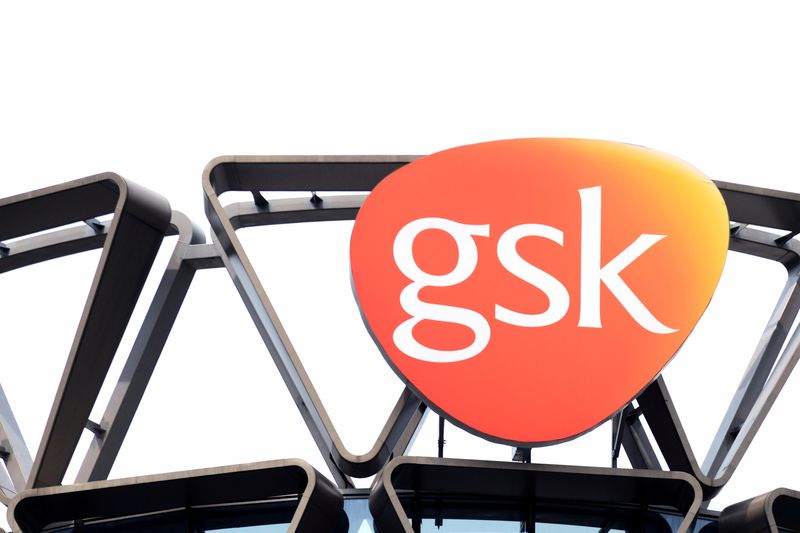&copy; Reuters. FILE PHOTO: The GlaxoSmithKline (GSK) logo is seen on top of GSK Asia House in Singapore, March 21, 2018. Picture taken March 21, 2018. REUTERS/Loriene Perera/File Photo