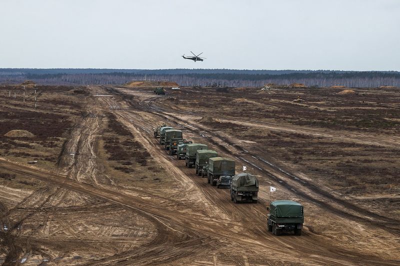 &copy; Reuters. Exercícios militares conjuntos das forças armadas da Rússia e Belarus na região de Brest, em Belarus
19/02/2022 Vadim Yakubyonok/Belta/Handout via REUTERS