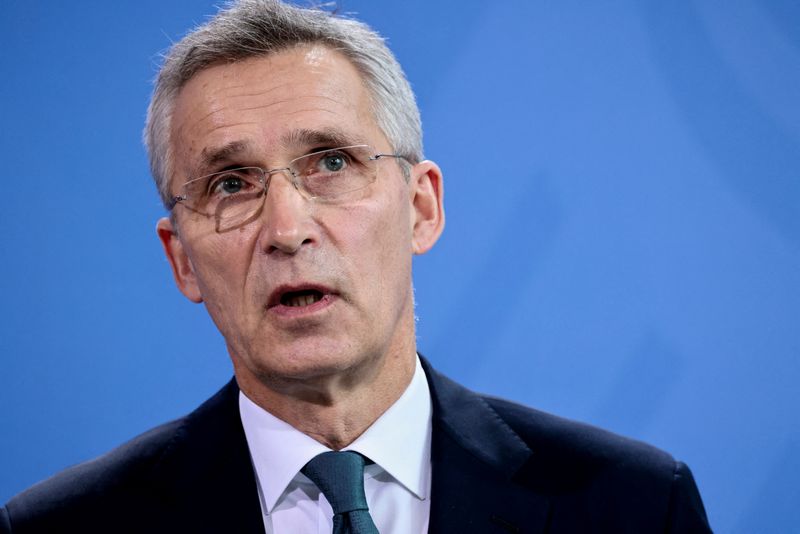 &copy; Reuters. Jens Stoltenberg durante entrevista coletiva em Bruxelas
18/01/2022 REUTERS/Hannibal Hanschke/Pool