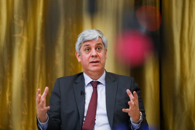 &copy; Reuters. FILE PHOTO: European Central Bank (ECB) governing council member Mario Centeno speaks during an interview with Reuters, in Lisbon, Portugal, March 15, 2021. REUTERS/Pedro Nunes