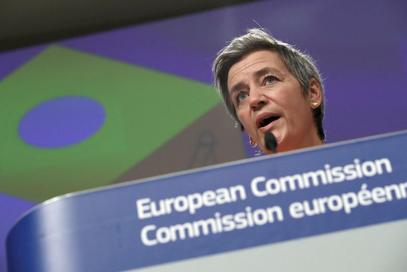 &copy; Reuters. FILE PHOTO: European Commission Vice President Margrethe Vestager presents the EU's action plan on synergies between civil, defence and space industries, during a news conference in Brussels, Belgium February 22, 2021. REUTERS/Yves Herman/Pool/File Photo