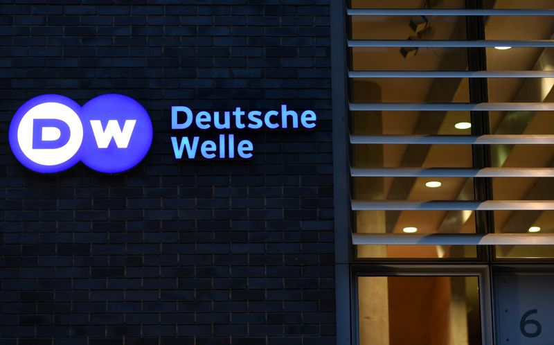 &copy; Reuters. FILE PHOTO: The logo of German international broadcaster Deutsche Welle is pictured in Berlin, Germany, January 30, 2020. Picture taken January 30, 2020.  REUTERS/Annegret Hilse