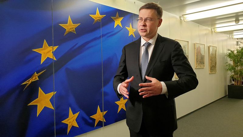 &copy; Reuters. European Commission Vice President Valdis Dombrovskis speaks during an interview with Reuters in Brussels, Belgium, February 23, 2022. REUTERS/Clement Rossignol