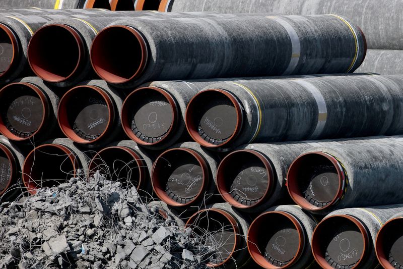 &copy; Reuters. FILE PHOTO: Pipes for the Nord Stream 2 Baltic Sea pipeline are stored on a site at the port of Mukran in Sassnitz, Germany, September 10, 2020.  REUTERS/Hannibal Hanschke//File Photo