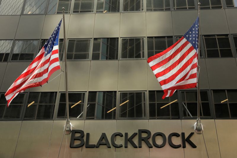 &copy; Reuters. FILE PHOTO: A sign for BlackRock Inc hangs above their building in New York U.S., July 16, 2018. REUTERS/Lucas Jackson/File Photo