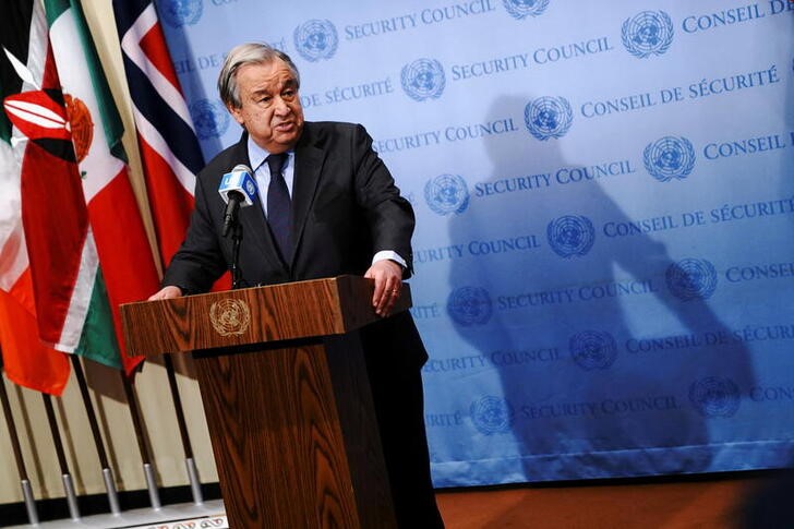 &copy; Reuters. Foto del miércoles del secretario general de las Naciones Unidas, Antonio Guterres, hablando con la prensa en Nueva York. 
Feb 23, 2022. REUTERS/Carlo Allegri