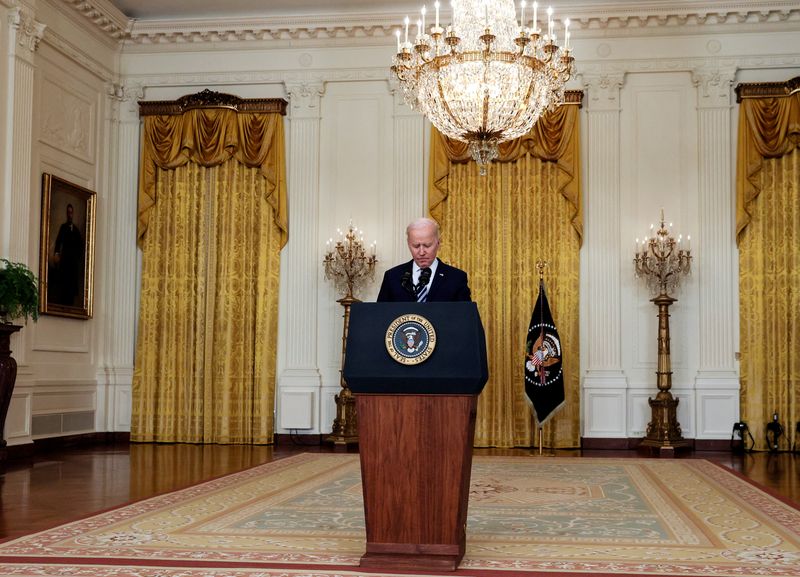 &copy; Reuters. Presidente dos EUA, Joe Biden, faz pronunciamento sobre ataque da Rússia à Ucrânia
24/02/2022
REUTERS/Leah Millis