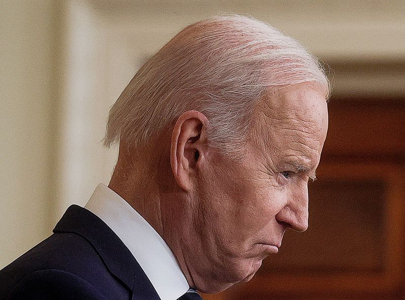 &copy; Reuters. Presidente dos EUA, Joe Biden, durante pronunciamento sobre ataque da Rússia à Ucrânia na Casa Branca
24/02/2022 REUTERS/Leah Millis