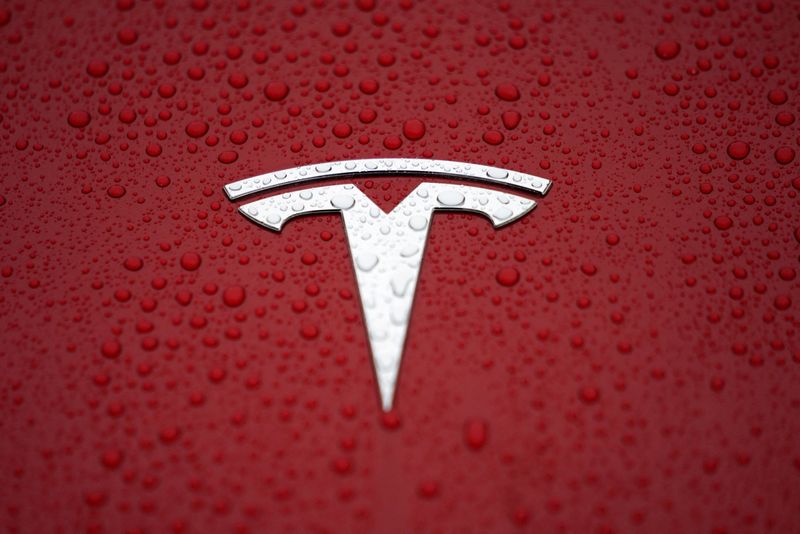 &copy; Reuters. FILE PHOTO: A Tesla logo is seen at a groundbreaking ceremony of Tesla Shanghai Gigafactory in Shanghai, China January 7, 2019. REUTERS/Aly Song/File Photo
