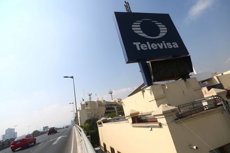 &copy; Reuters. FILE PHOTO: The logo of broadcaster Televisa is seen outside its headquarters in Mexico City, Mexico, March 9, 2017.  REUTERS/Edgard Garrido/File Photo