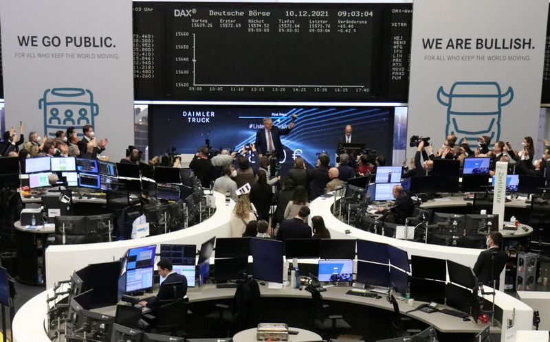 &copy; Reuters. The German share price index DAX graph is pictured at the stock exchange in Frankfurt, Germany, December10, 2021. Daimler Truck will start trading in Frankfurt after being spun off from Daimler, which is to be renamed Mercedes-Benz and retain a 35% stake 