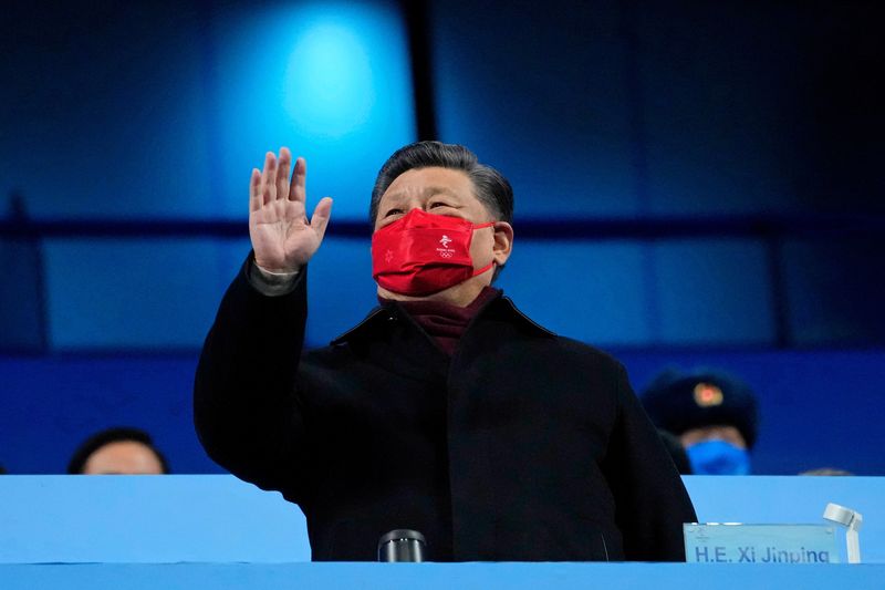 &copy; Reuters. الرئيس الصيني شي جين بينغ خلال مراسم ختام الأولمبياد في بكين يوم 20 فبراير شباط 2022 في صورة لرويترز من يو.إس.إيه توداي سبورت.