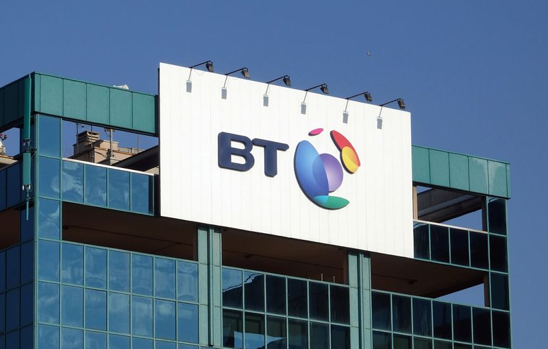 &copy; Reuters. FILE PHOTO: The logo of BT is seen outside the headquarters in Milan, Italy January 24, 2017.  REUTERS/ Stefano Rellandini