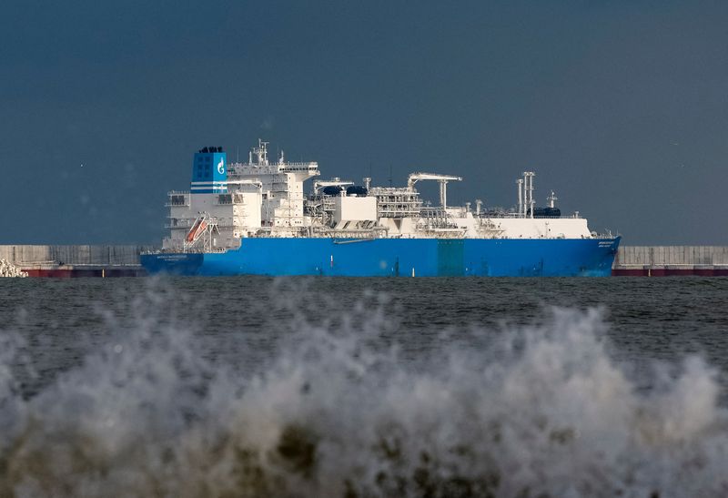 &copy; Reuters. FILE PHOTO: Russian Gazprom's the Marshal Vasilevskiy vessel, a floating storage and regasification unit (FSRU), is seen anchored offshore in the Baltic Sea near Kaliningrad, Russia, February 3, 2022.  REUTERS/Vitaly Nevar/File Photo