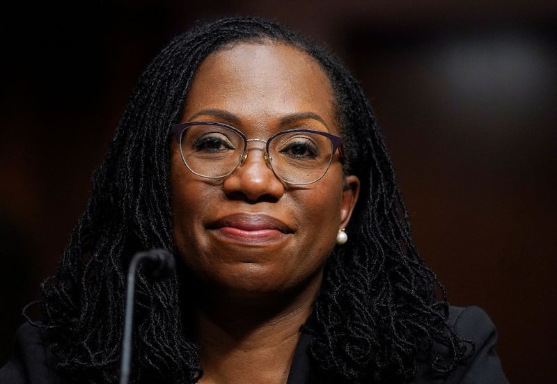 &copy; Reuters. FILE PHOTO: Ketanji Brown Jackson, nominated to be a U.S. Circuit Judge for the District of Columbia Circuit, is seated to testify before a Senate Judiciary Committee hearing on pending judicial nominations on Capitol Hill in Washington, U.S., April 28, 2
