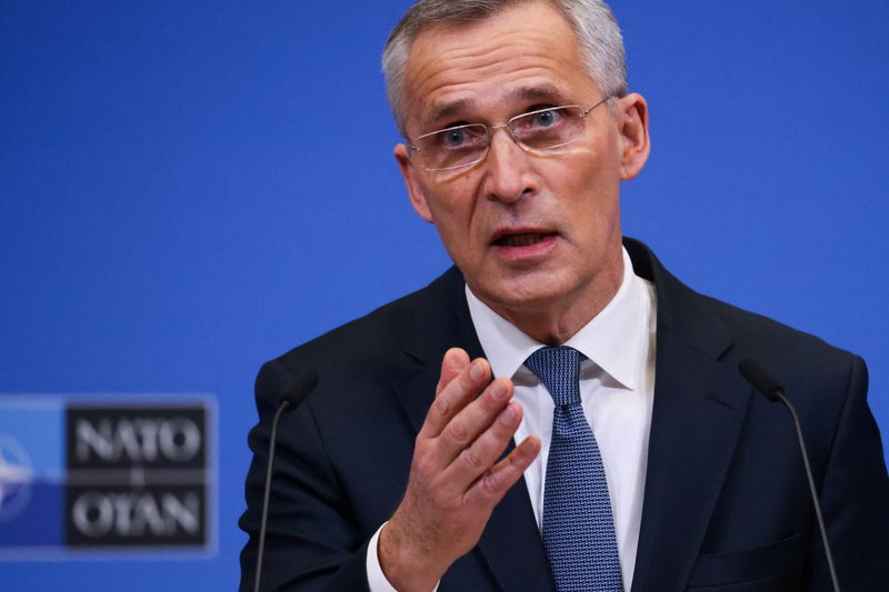 &copy; Reuters. Secretário-geral da Otan, Jens Stoltenberg, durante entrevista coletiva em Bruxelas
25/02/2022 REUTERS/Yves Herman