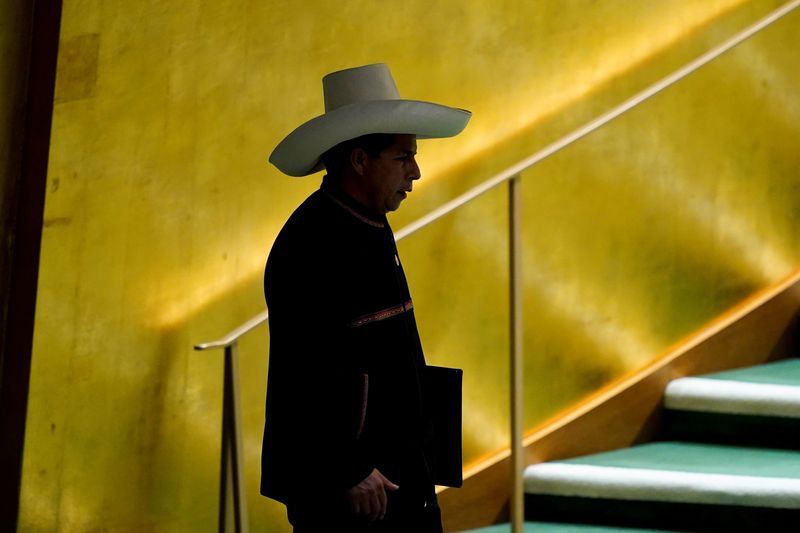 &copy; Reuters. FOTO DE ARCHIVO: El presidente de Perú, Pedro Castillo, asiste al 76 ° período de sesiones de la Asamblea General en la sede de la ONU en Nueva York, Estados Unidos, el 21 de septiembre de 2021. Mary Altaffer / Pool vía REUTERS / Foto de archivo